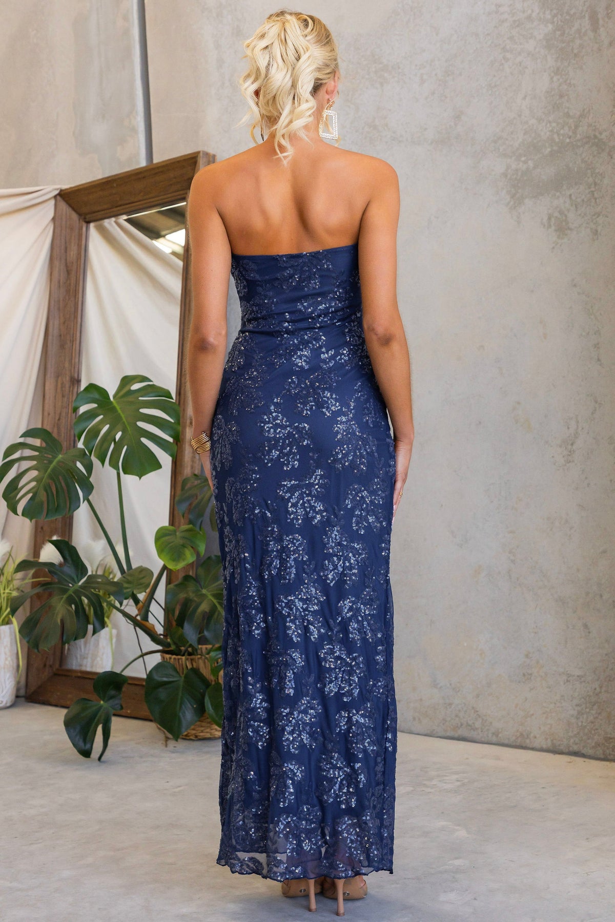Nova Strapless Sequin Maxi Dress - Navy