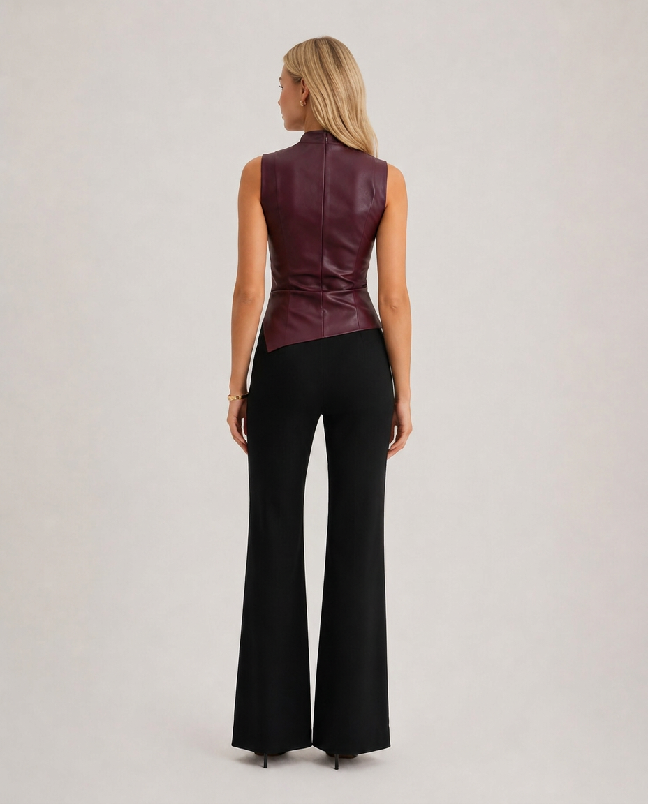 Scarlett Edge Draped Faux Leather Top - Burgundy