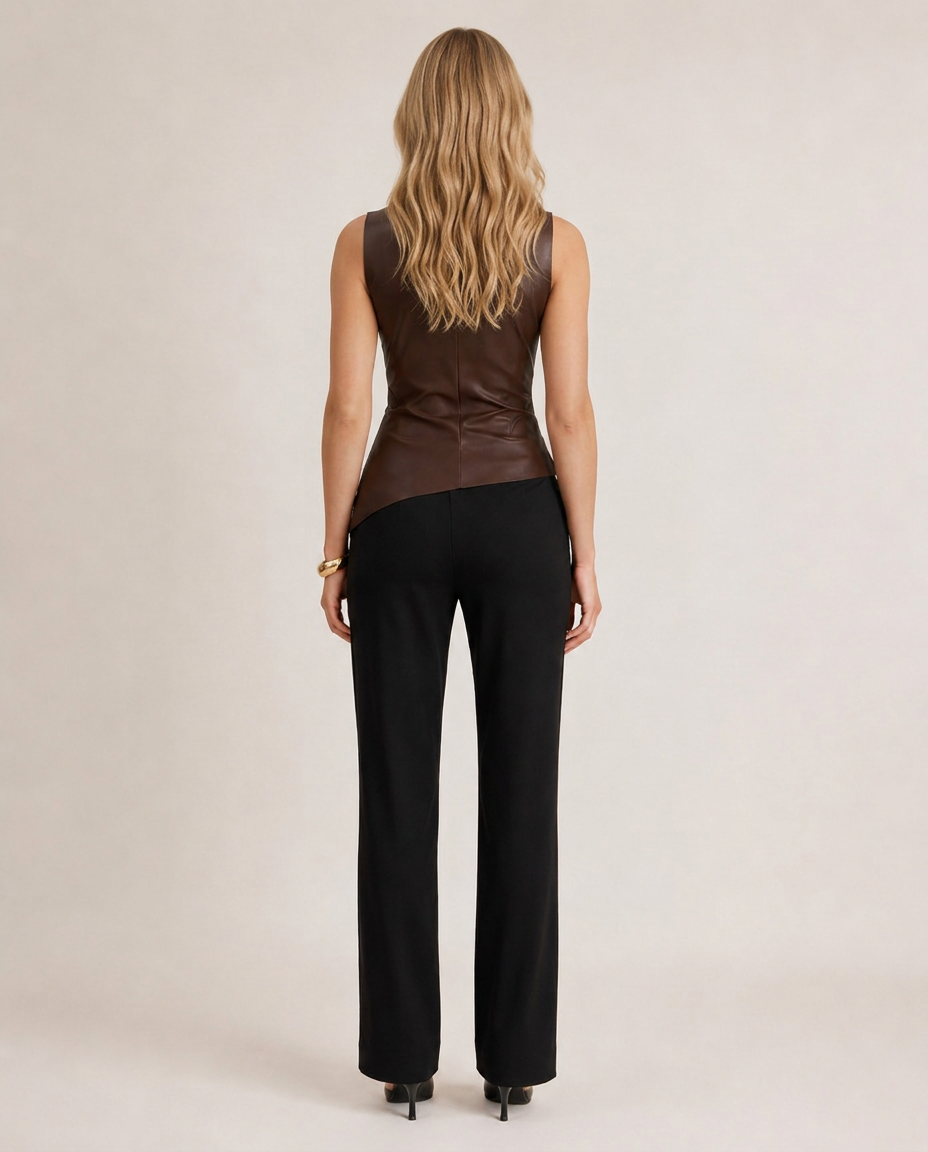 Scarlett Edge Draped Faux Leather Top - Dark Brown