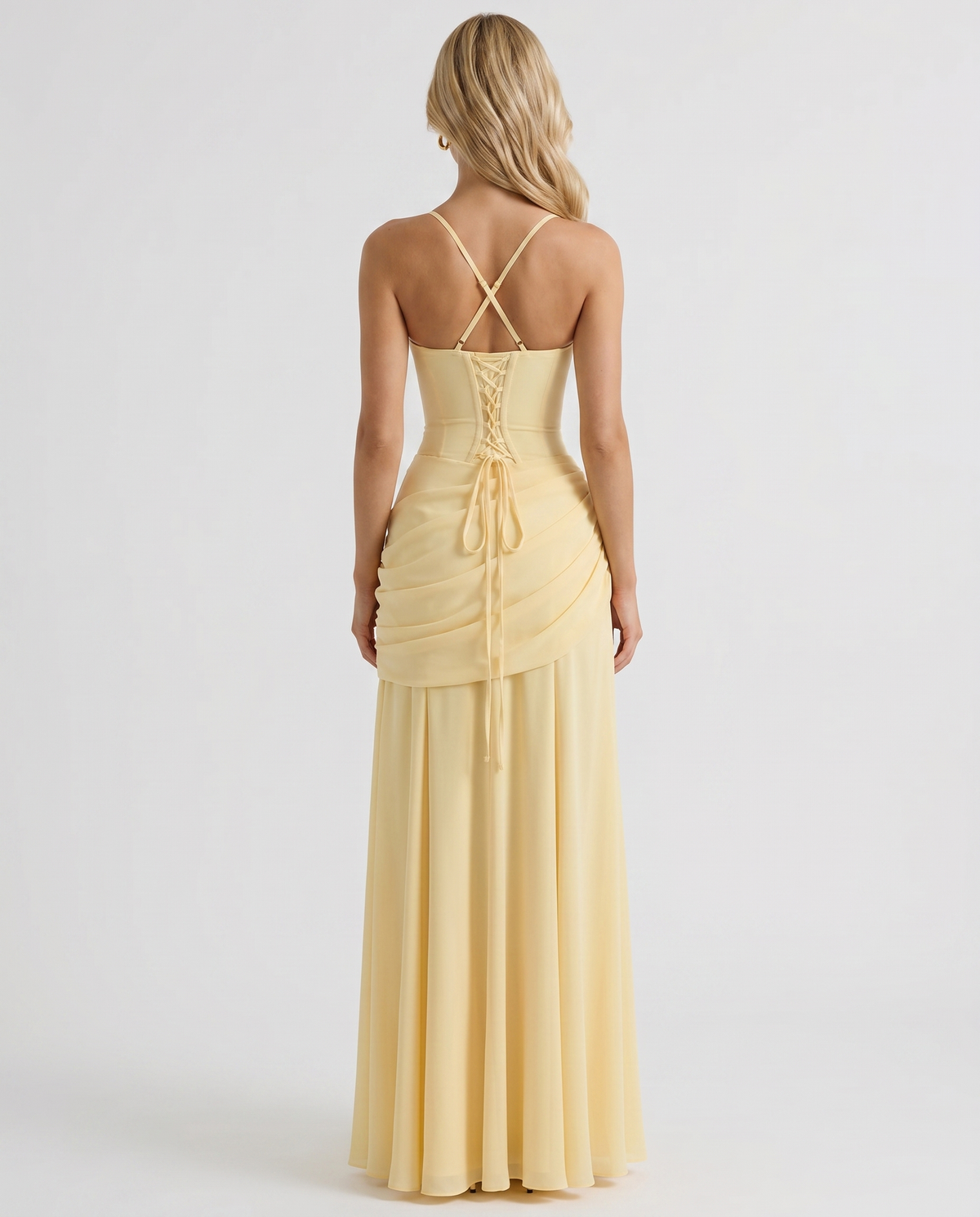Isla Ruched Square Neck Maxi Dress - Butter Yellow