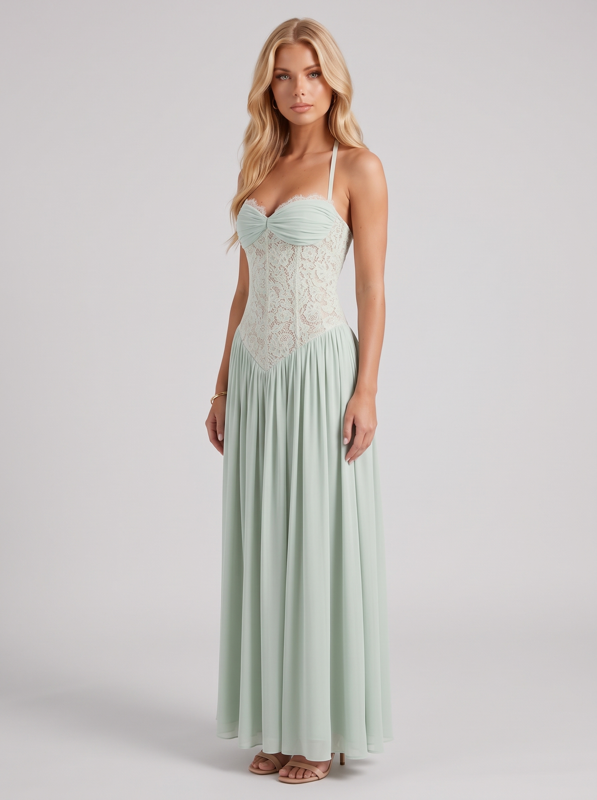 Holly Whimsy Lace Corset Maxi Dress - Mint