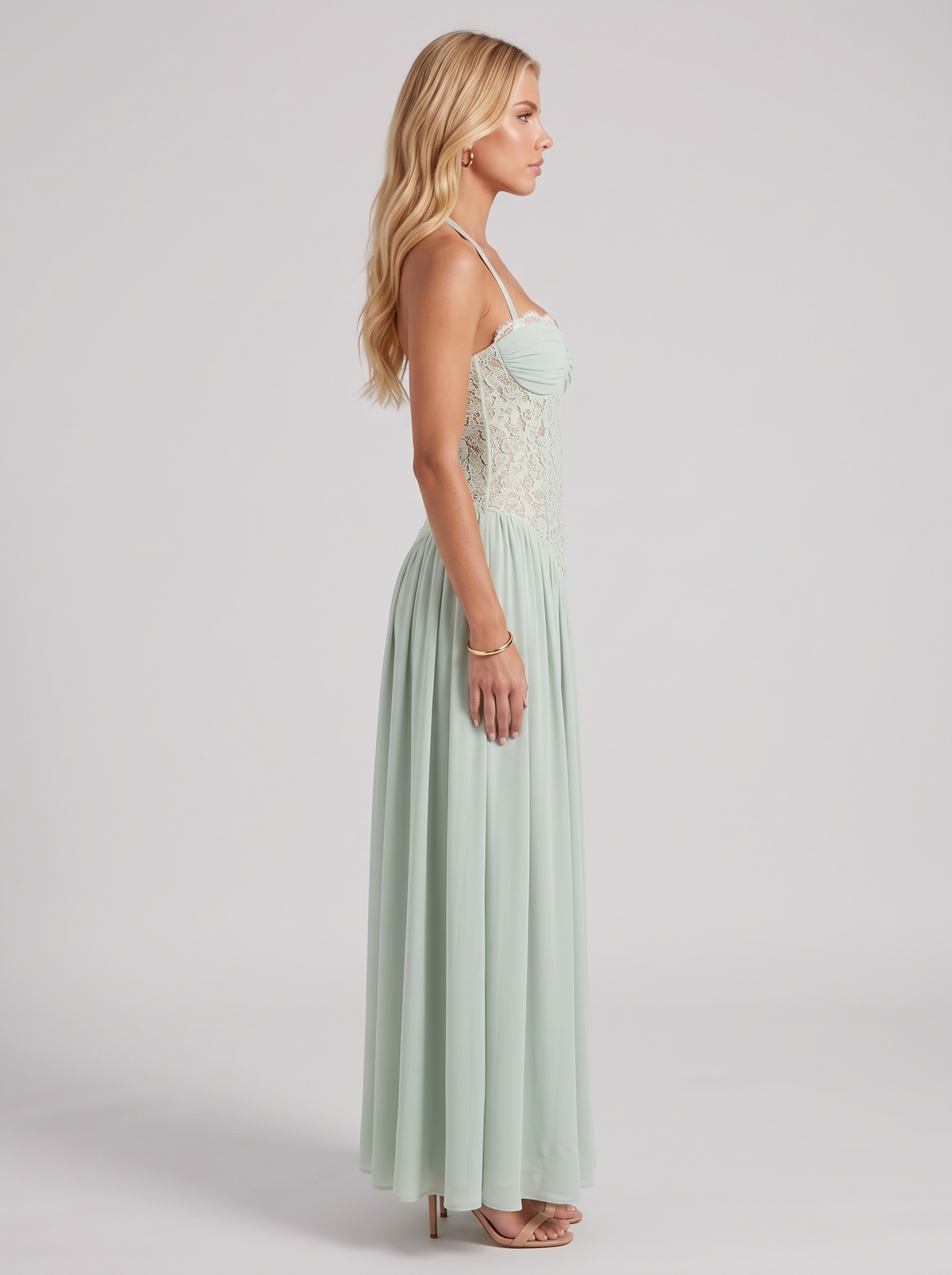 Holly Whimsy Lace Corset Maxi Dress - Mint