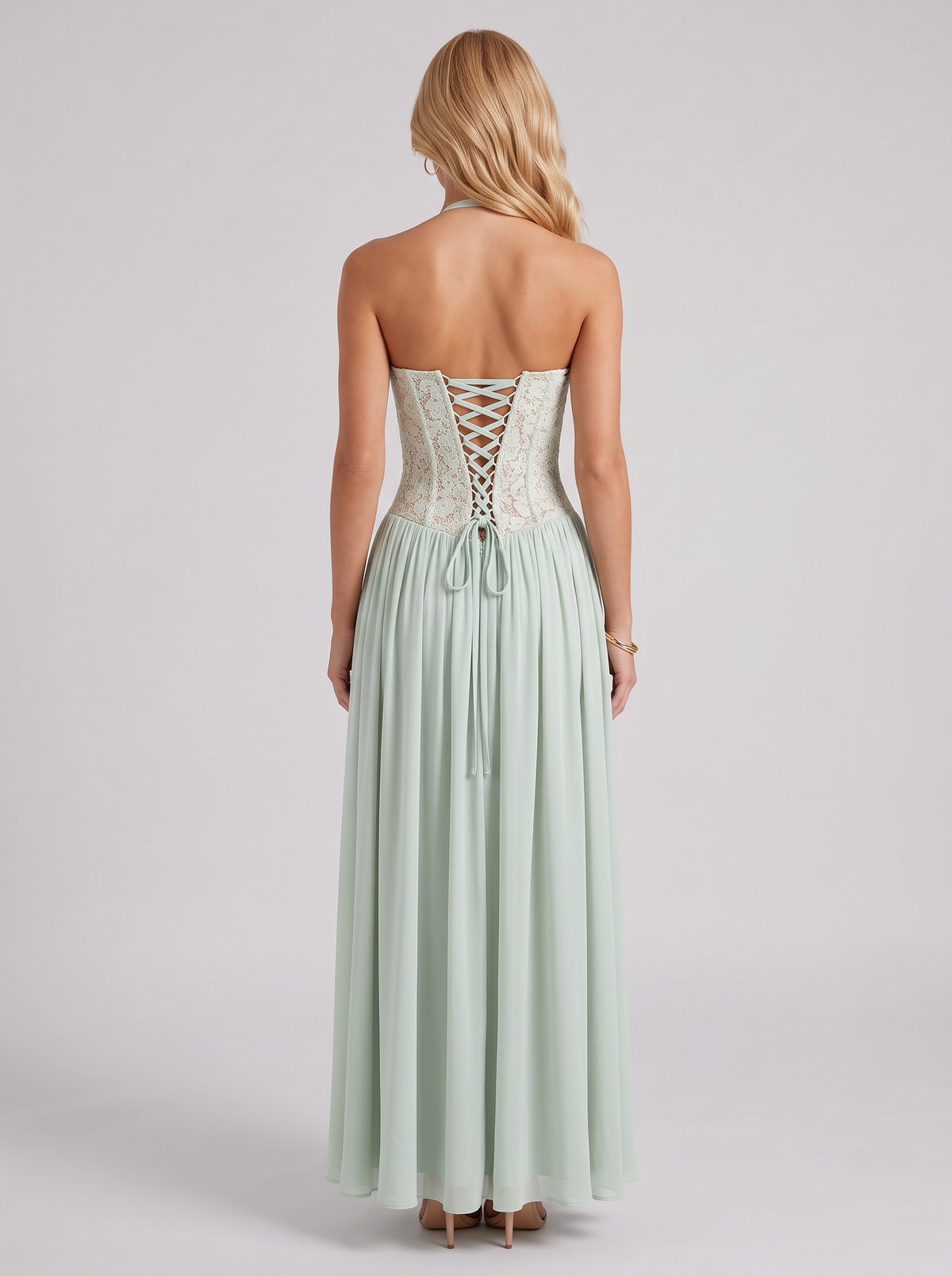 Holly Whimsy Lace Corset Maxi Dress - Mint