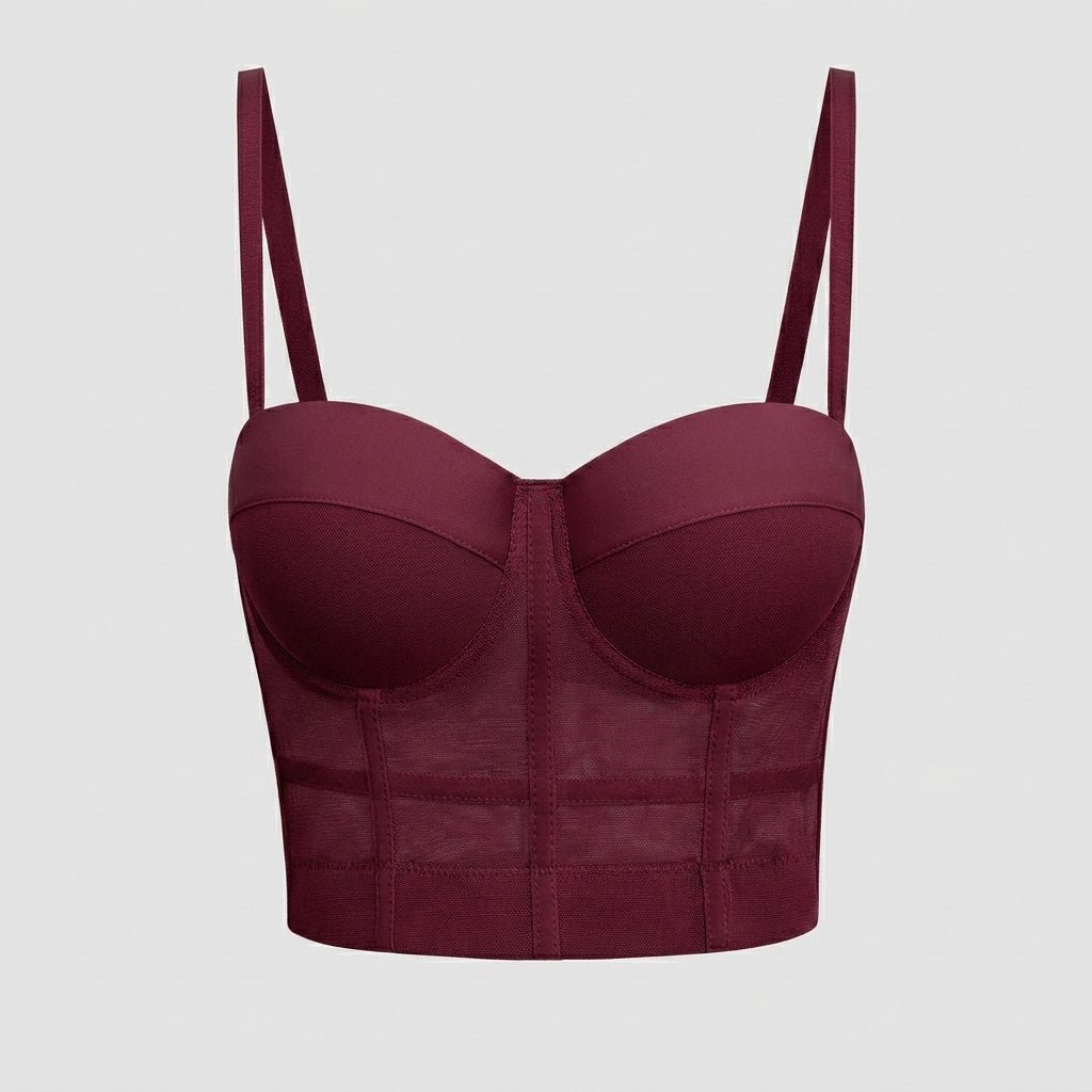 Ivy Mesh Underwire Bustier Corset Top - Burgundy
